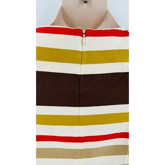 J. McLaughlin Stripe Dress Jewel Neck Color Block Stripe SZ 10 Fall Tones - Picture 9 of 14